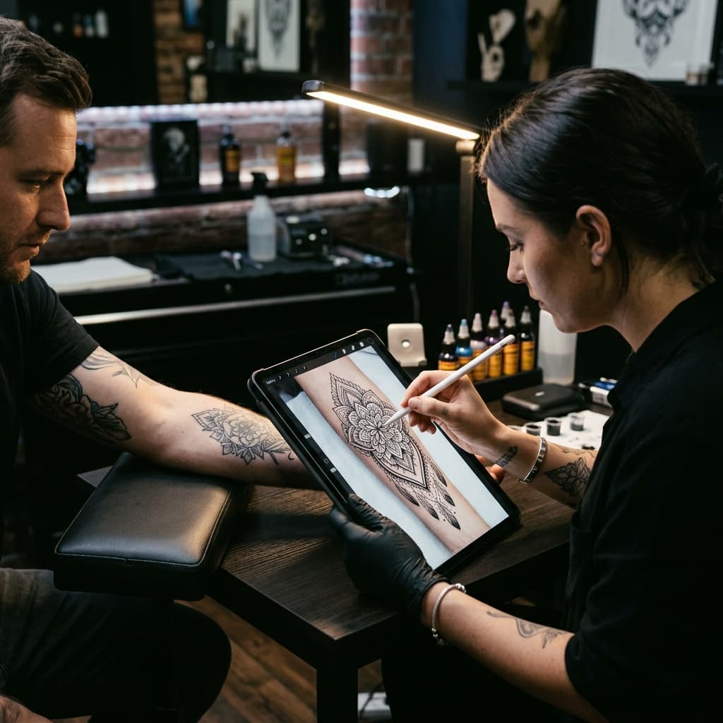 Simulação de tatuagem digital no tablet